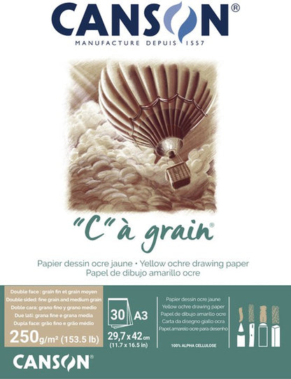 Canson C' a Grain A4 250 gr. Tekenblok gelijmd 30 vel Okergeel