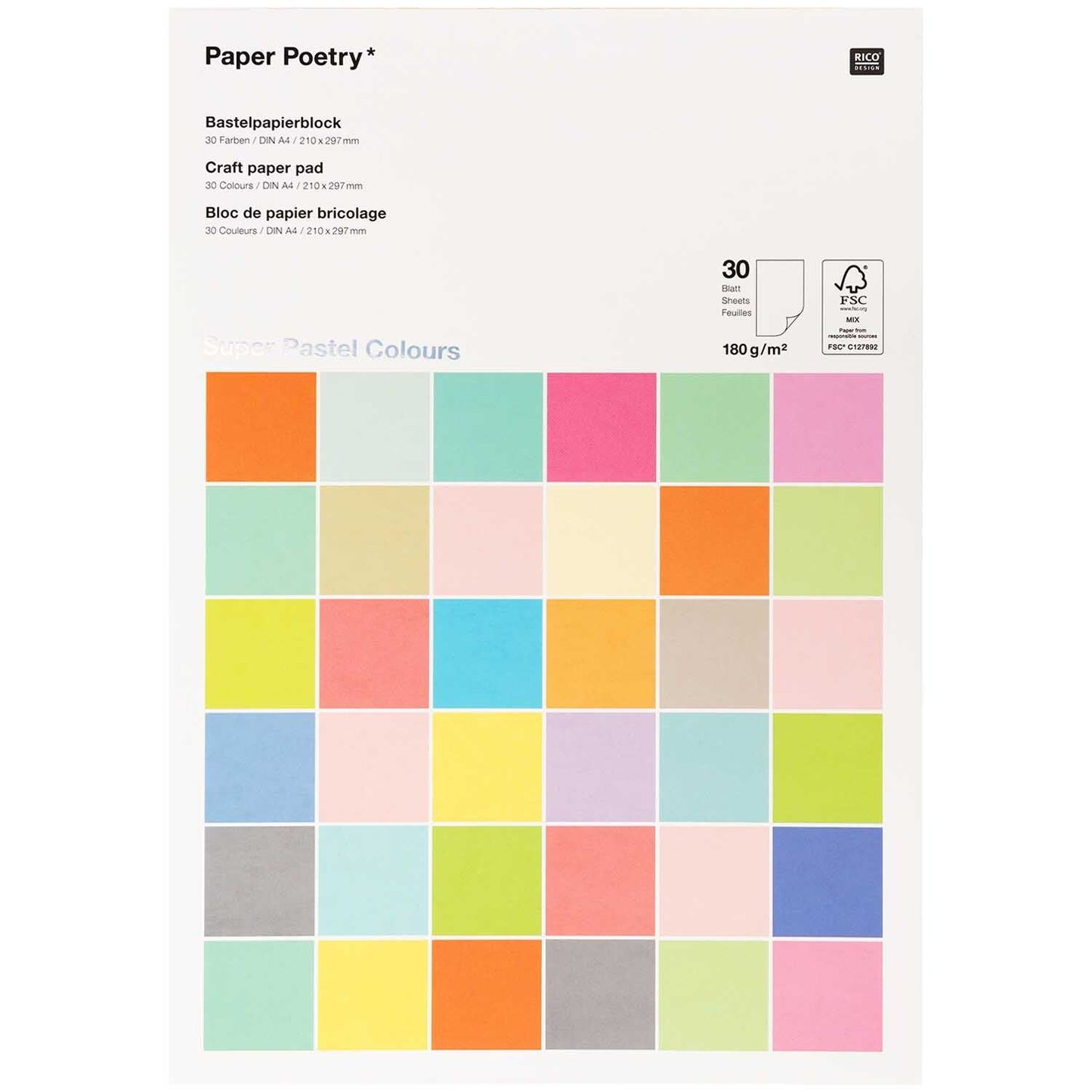 A4 knutselpapier Blok Super Pastel Colour 30 160 grams Rico Design
