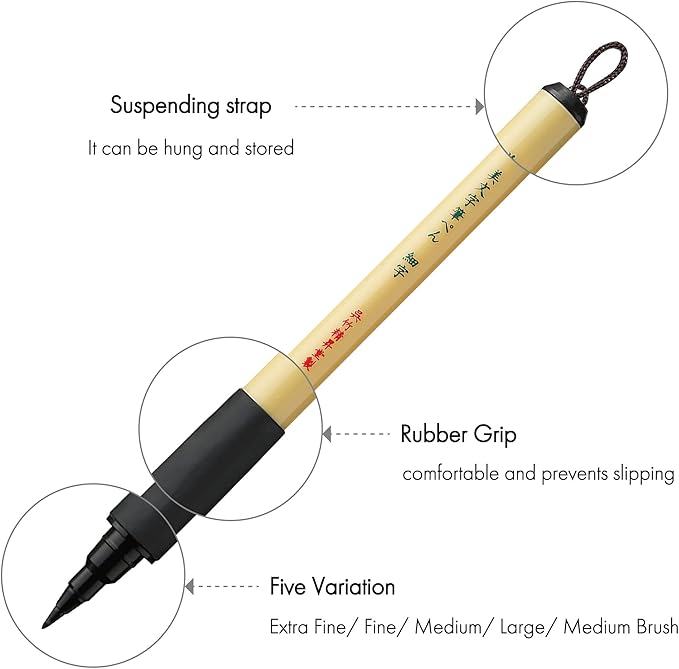 Kuretake Bimoji Fude Pen zwarte inkt, hard extra fijn brush