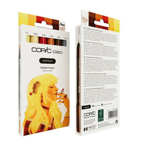 Copic Ciao Portrait Set, Golden Grace, 5 kleuren + multiliner