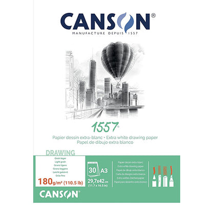 Canson 1557 A3 Extra Wit Light Grain 180 gr. Tekenblok gelijmd 30 vel