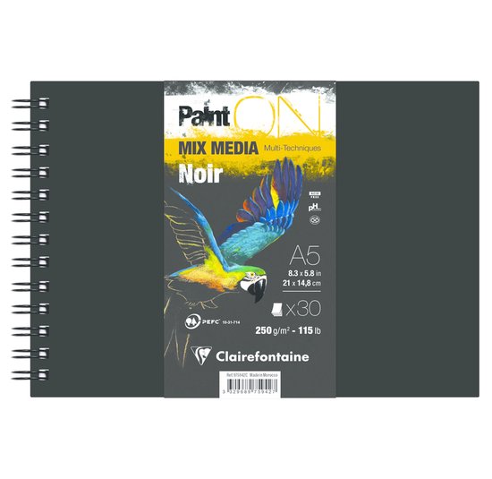 Paint-On A5 landschap 30 vel Zwart papier 250gr Clairefontaine ringband
