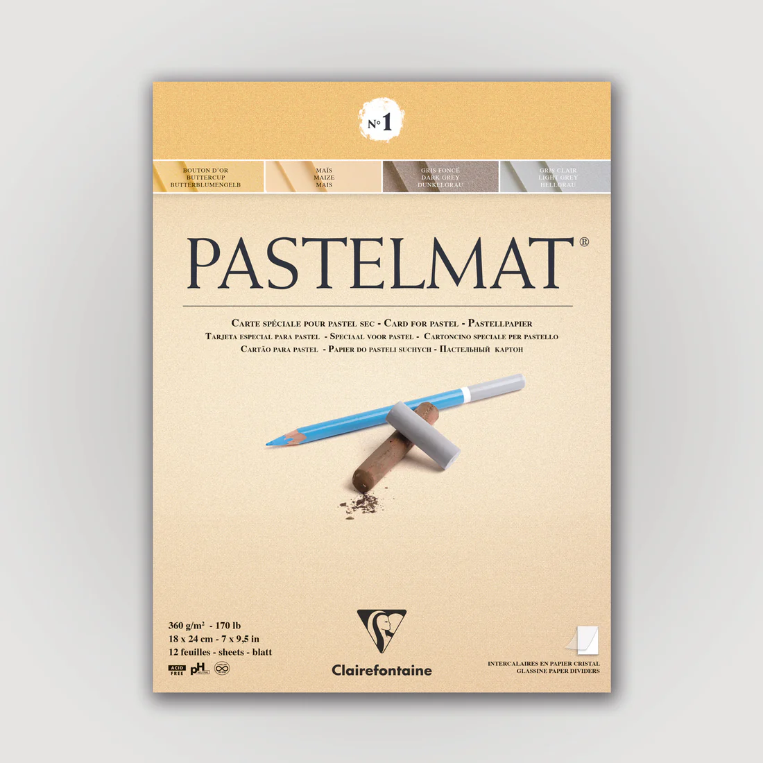 Pastelmat No. 1 (Creme/grijs) 360gr 18x24 Clairefontaine Gekleurd Pastelpapier