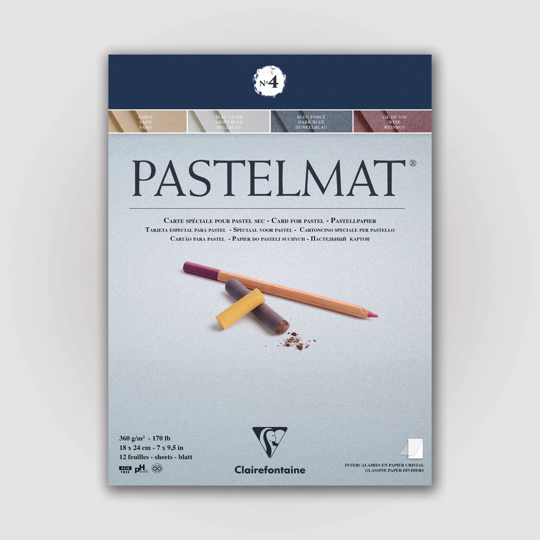Pastelmat No. 4 (Blauw) 360gr 18x24 Clairefontaine Gekleurd Pastelpapier