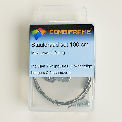 Klein Ophangsetje - (bak)lijst of doek ophangen met staalkabel (100 cm)