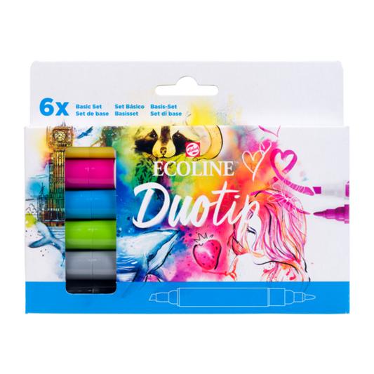 Ecoline brushpen set 6 Basiskleuren Duotip