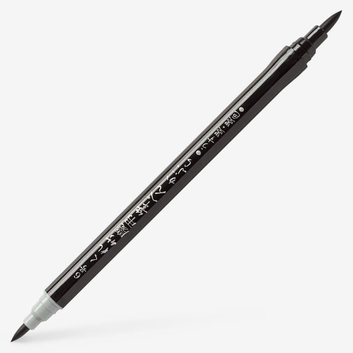 Kuretake Keicho Fude Pen Kabura - penseelstift met dubbele punt - zwart & grijs