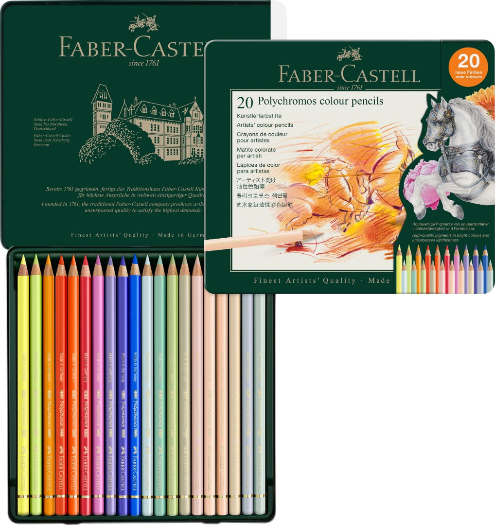 PRE ORDER Faber Castell set 140 Kleurpotloden Polychromos met de NIEUWE kleuren in metalen box.