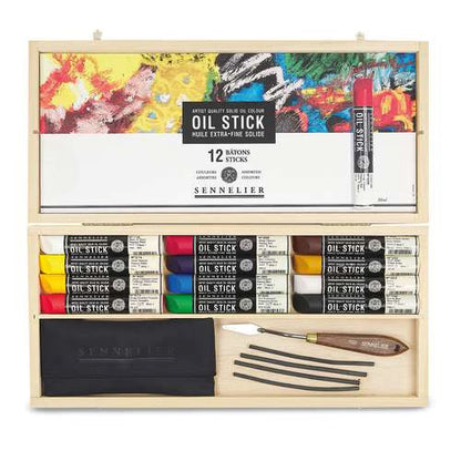 Sennelier Olie sticks set 12 sticks houten kist